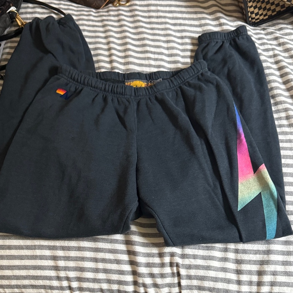 Aviator Nation Black Joggers with Rainbow Accents